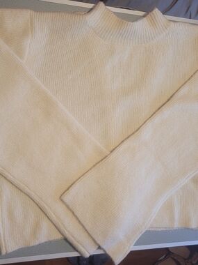 PrettyLittleThing Cream Ribbed Mock Neck Sweater